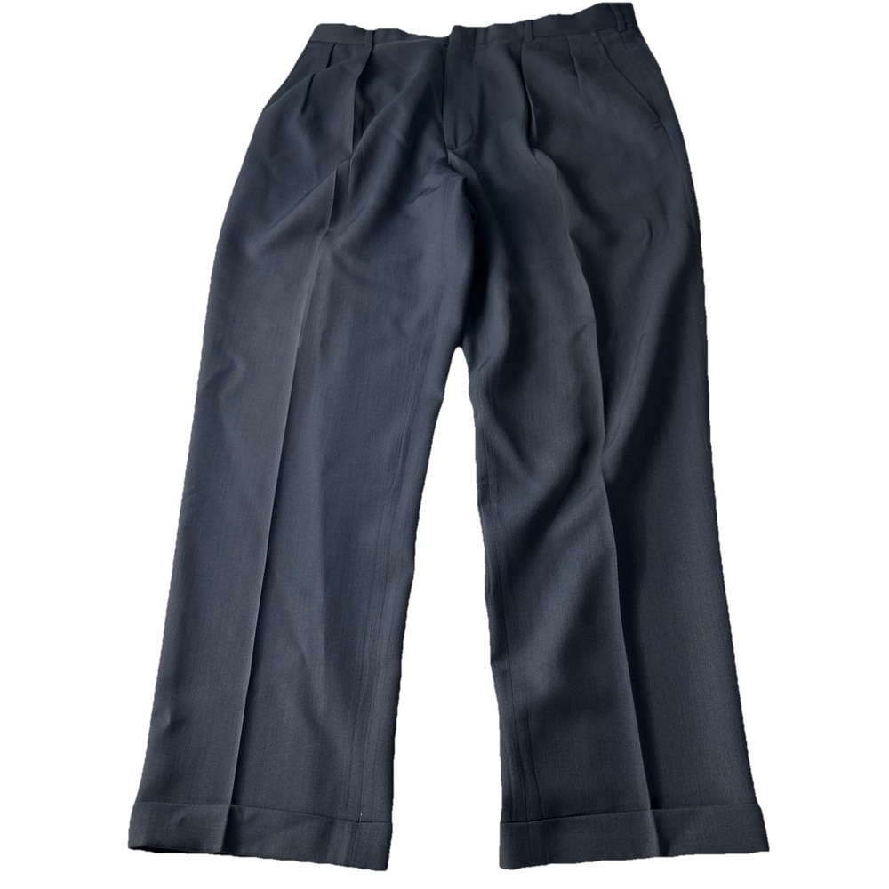 Lands End Vintage Wool Pants 38x31 Mens Blue‎ Pleated Hemmed